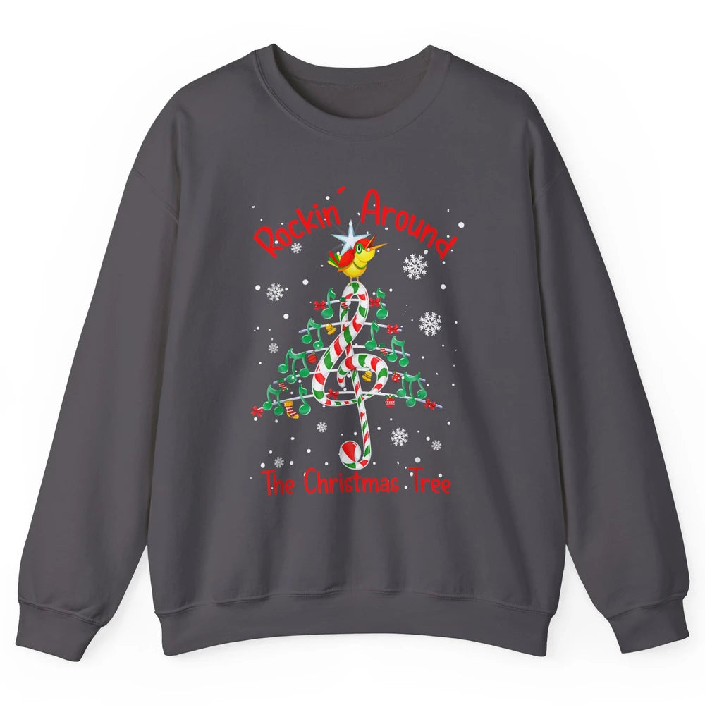 Rockin' Around The Christmas Tree Xmas Music Note Snow Retro Unisex Crewneck Sweatshirt