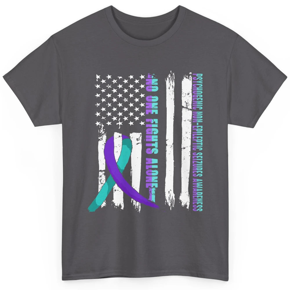 PNES Awareness Purple Teal Ribbon No One Fight Alone US Flag Classic Unisex T-Shirt