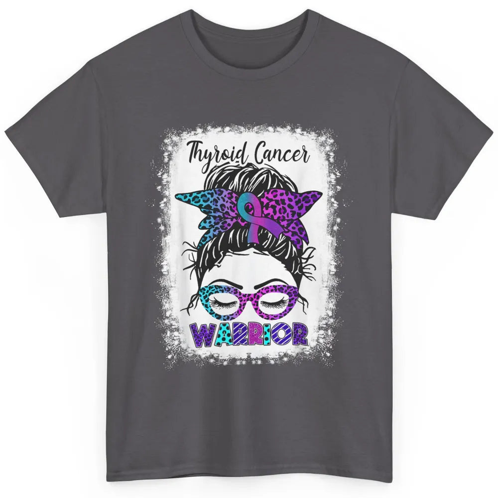 Messy Hair Woman Leopard Warrior Thyroid Cancer Awareness Classic Unisex T-Shirt