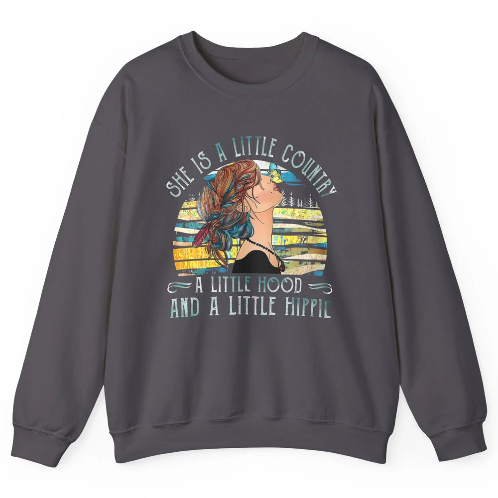 Retro Hippie Girl She's A Little Country A Little Hood Peace Unisex Crewneck Sweatshirt