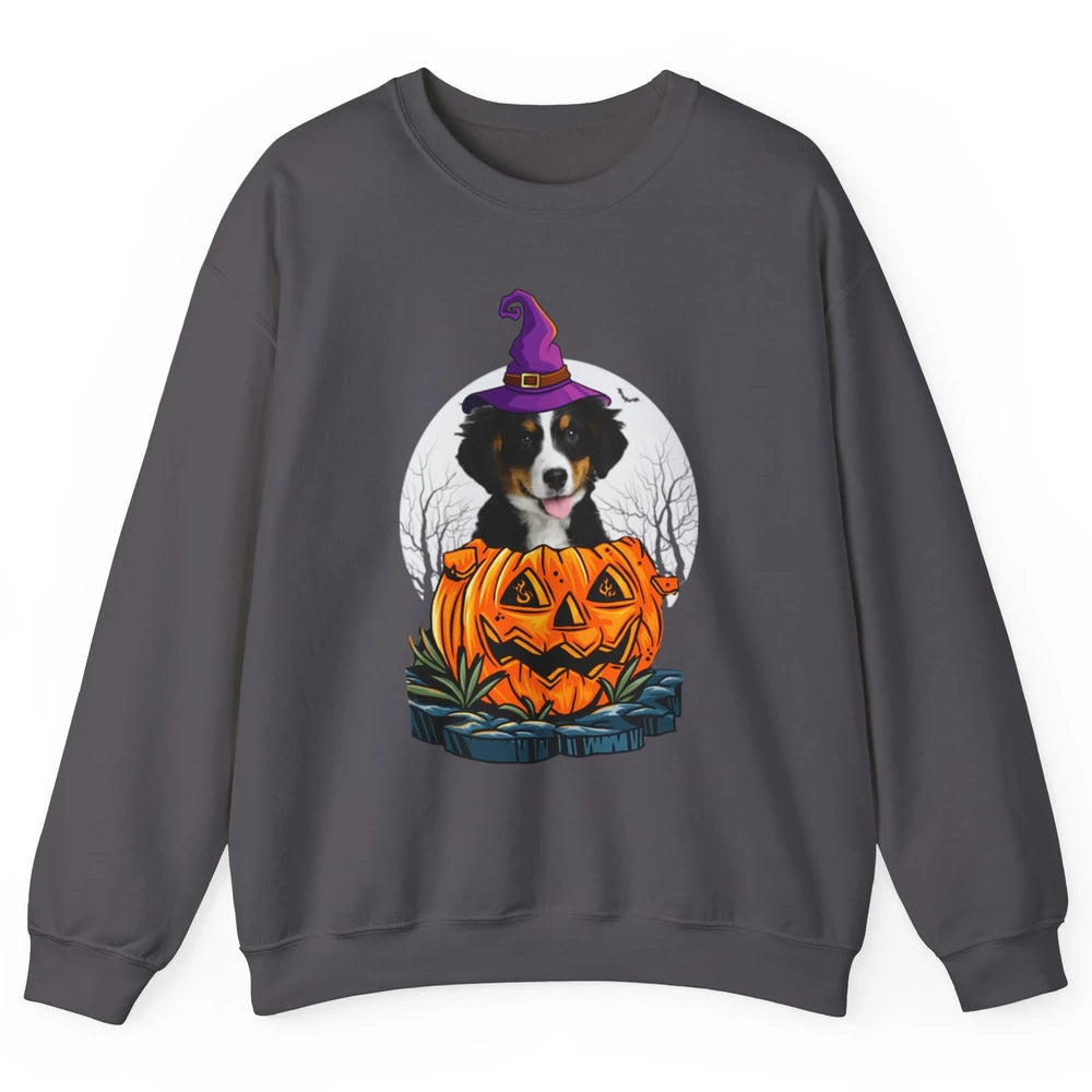 Bernese Mountain Dog Witch Pumpkin Halloween Spooky Season Unisex Crewneck Sweatshirt
