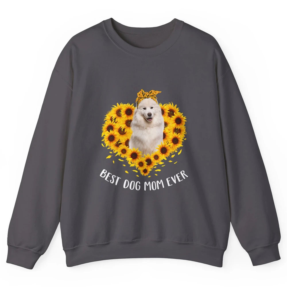 Retro Best Samoyed Dog Mom Ever Mother Puppy Sunflower Heart Unisex Crewneck Sweatshirt
