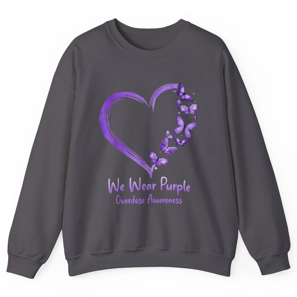 Overdose Awareness Month Love Purple Butterfly Heart Warrior Unisex Crewneck Sweatshirt