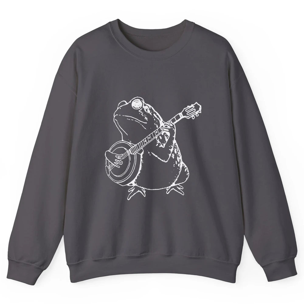 Retro Frog Playing Banjo Musician Banjo Player Music Vintage Unisex Crewneck Sweatshirt