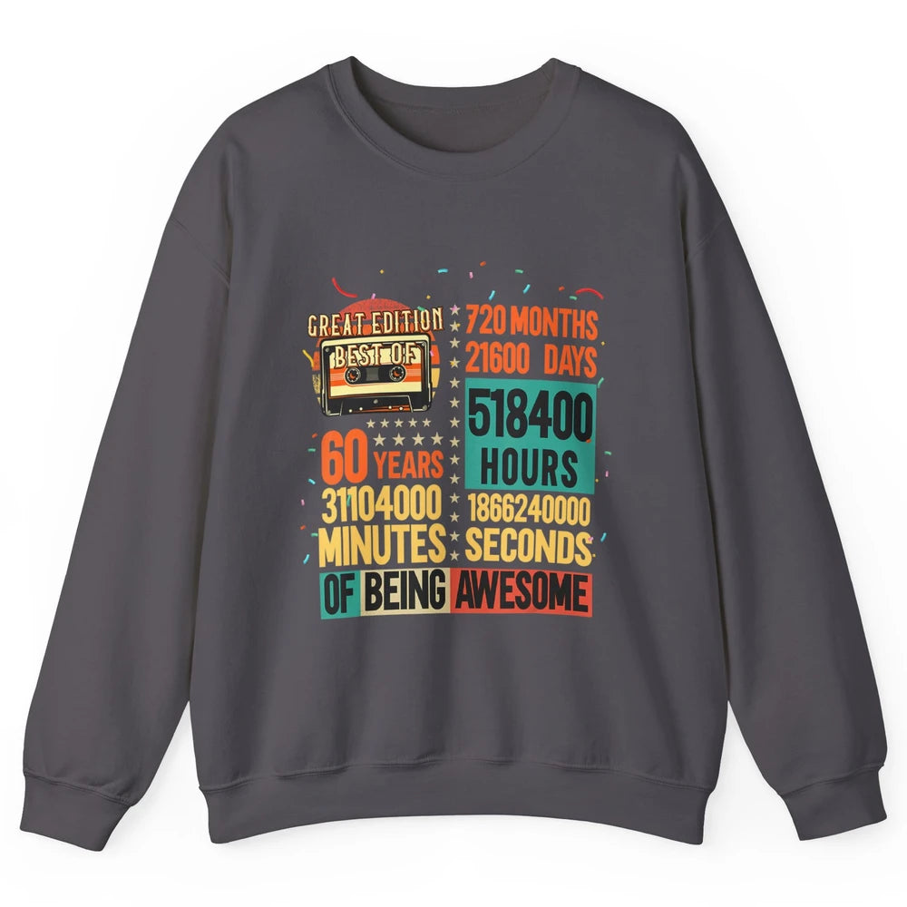 Retro 60s Lifetime Cassette Music Count Down 60th Birthday Unisex Crewneck Sweatshirt