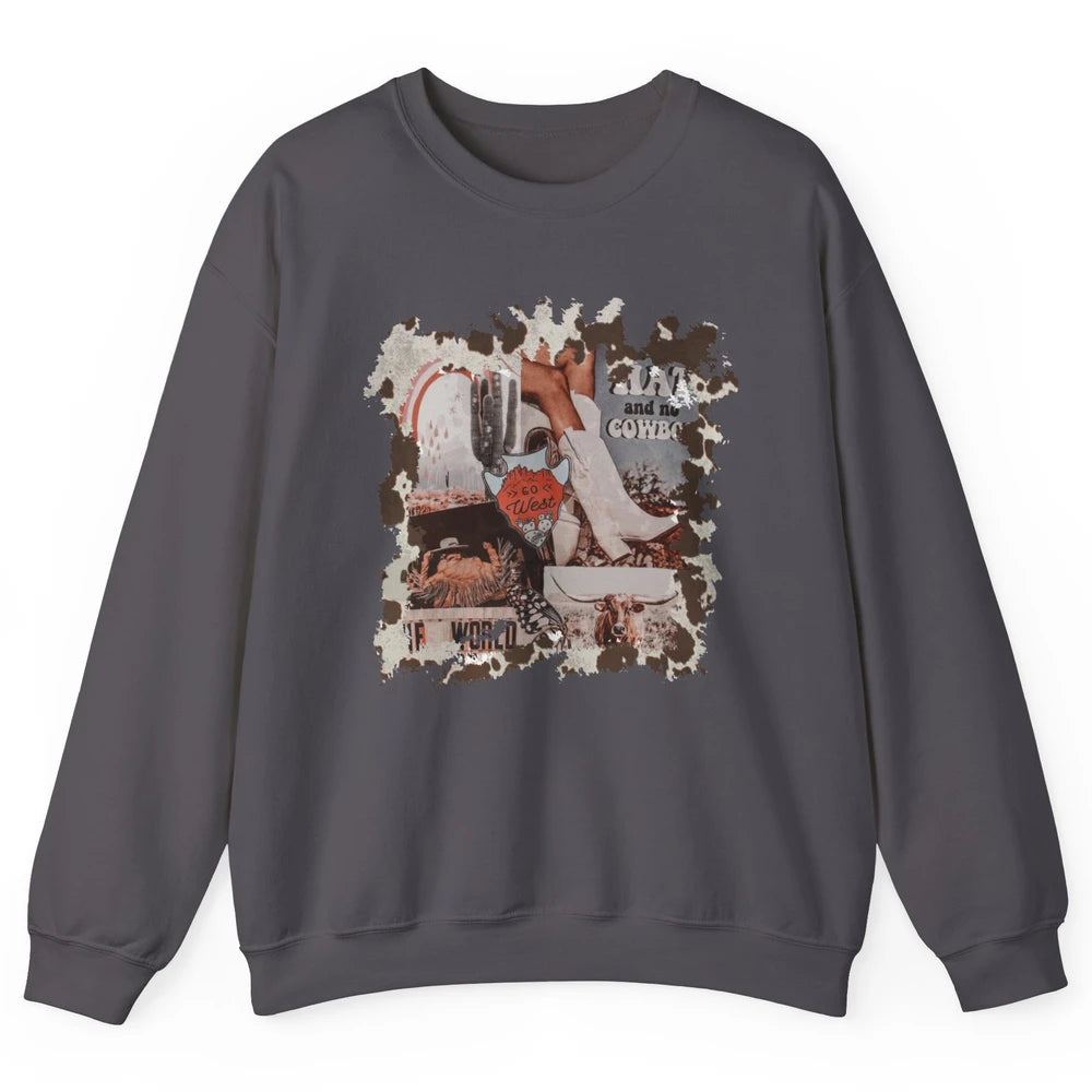 Retro Cowgirl Boots Desert Cactus Go West Western Country Unisex Crewneck Sweatshirt