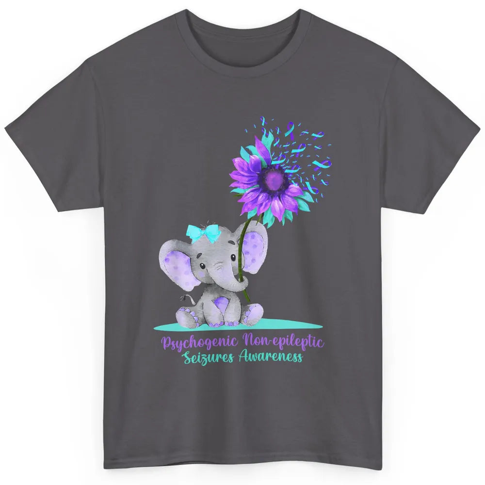 PNES Awareness Purple Teal Ribbon Sunflower Baby Elephant Classic Unisex T-Shirt