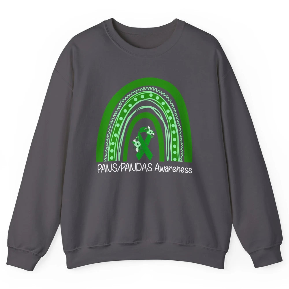 PANS/PANDAS Awareness Floral Green Ribbon Rainbow Pans Unisex Crewneck Sweatshirt