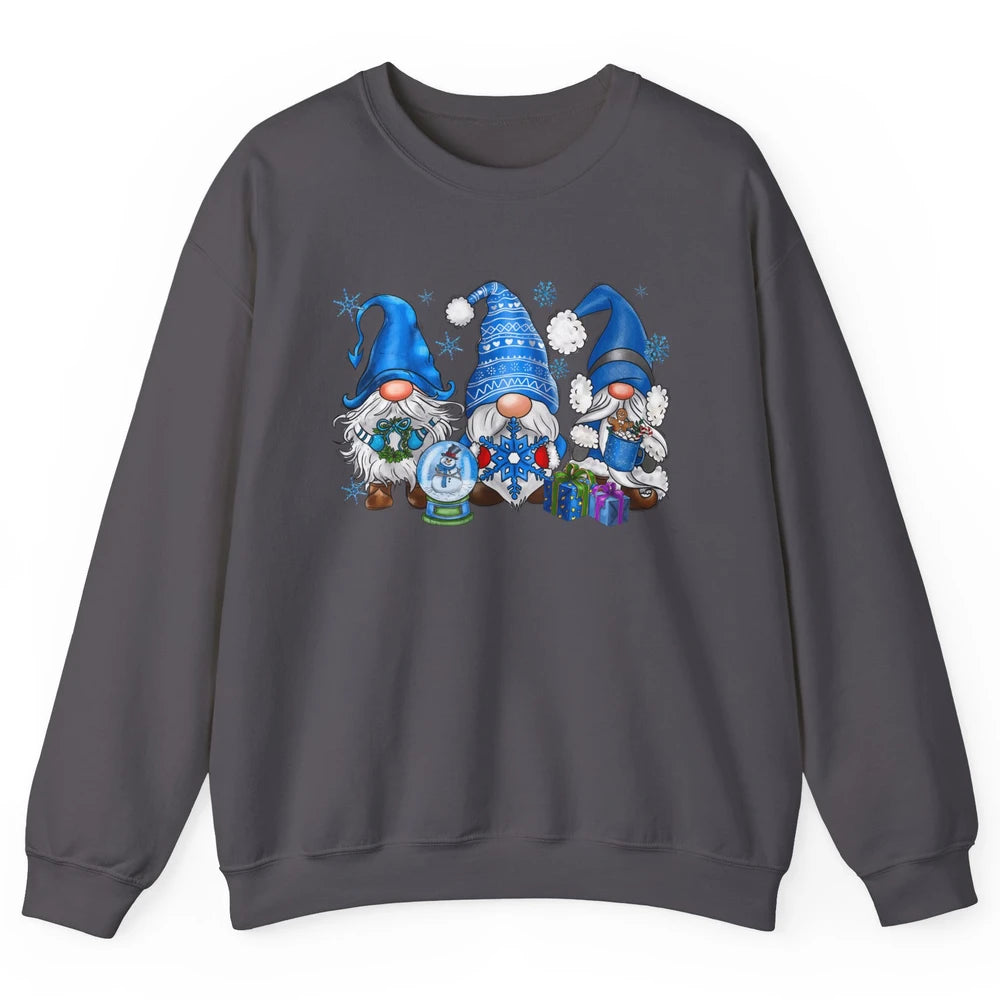 Retro Blue Snowman Gnomes Blue Christmas Winter Gnomies Xmas Unisex Crewneck Sweatshirt