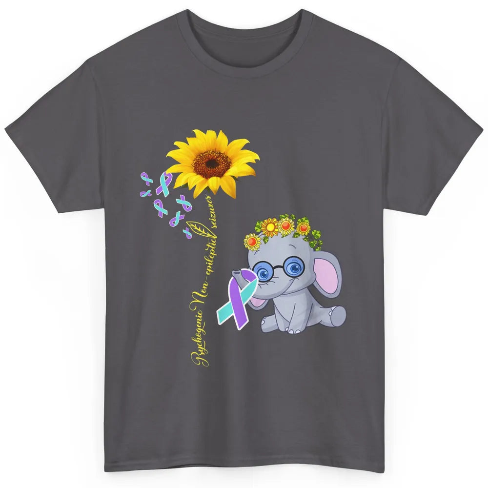 PNES Awareness Purple Teal Ribbon Sunflower Baby Elephant Classic Unisex T-Shirt