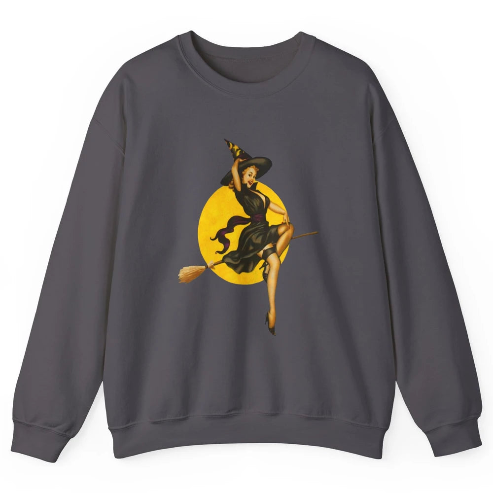 Pin Up Vintage Witch Pastel Witchcraft Halloween Spooky Goth Unisex Crewneck Sweatshirt
