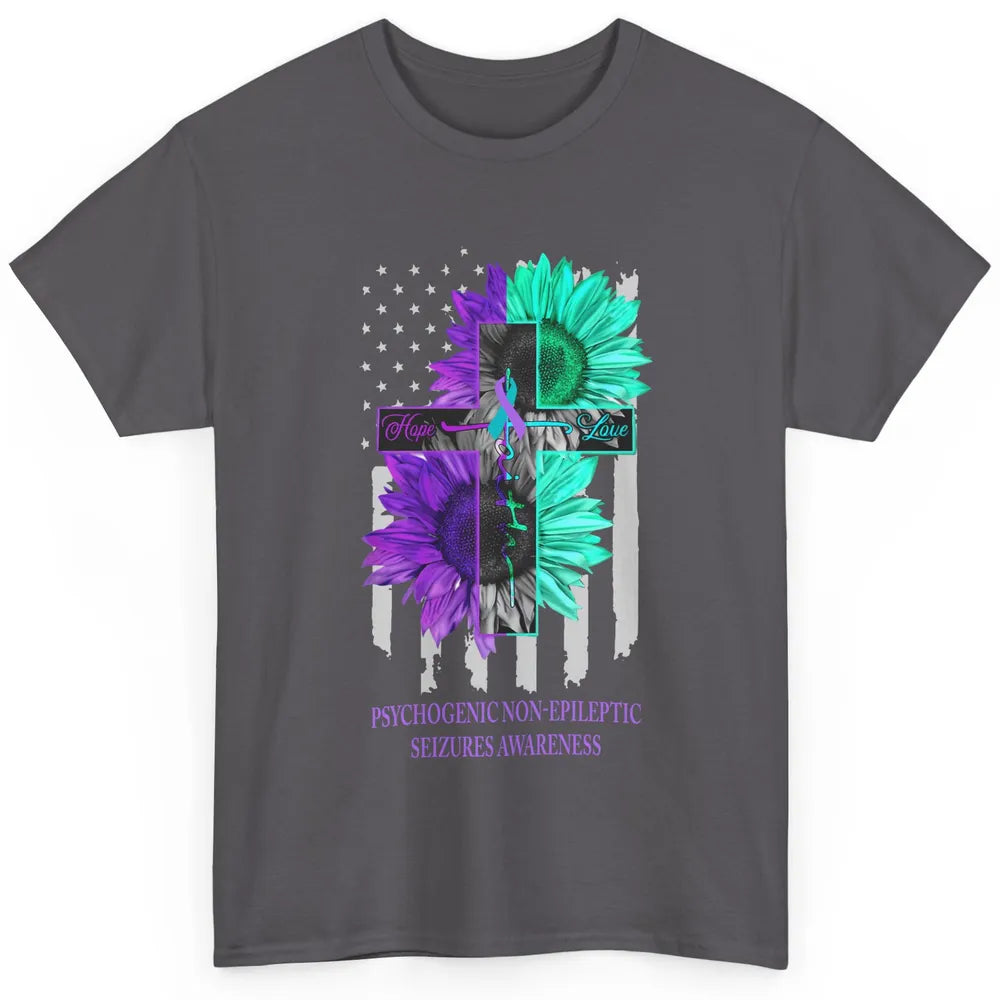 PNES Awareness Faith Hope Love Jesus Cross US Flag Ribbon Classic Unisex T-Shirt