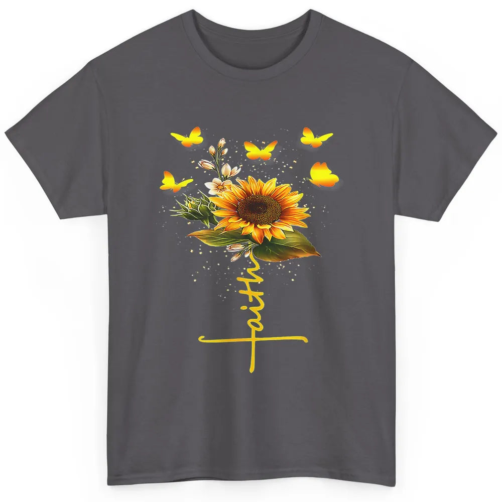 Vintage Faith Cross Sunflower Butterfly Christian Jesus God Classic Unisex T-Shirt