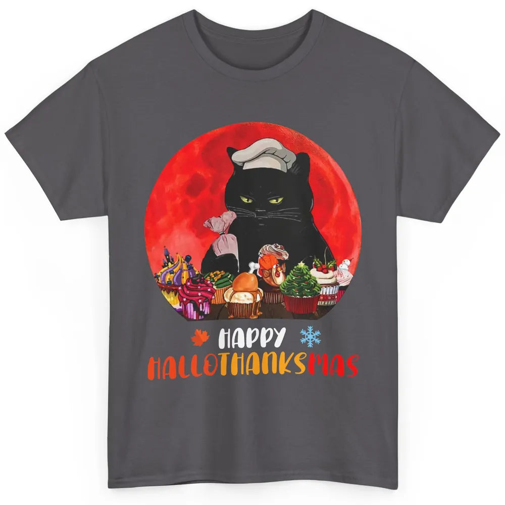 Black Cat Happy Hallothanksmas Baker Cat Halloween Christmas Classic Unisex T-Shirt