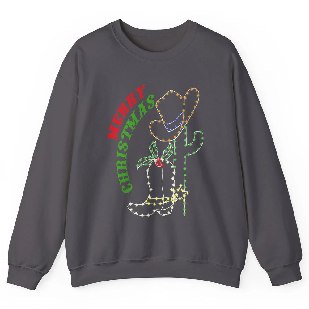 Retro Cowboy Merry Christmas Western Country Cowgirl Costume Unisex Crewneck Sweatshirt
