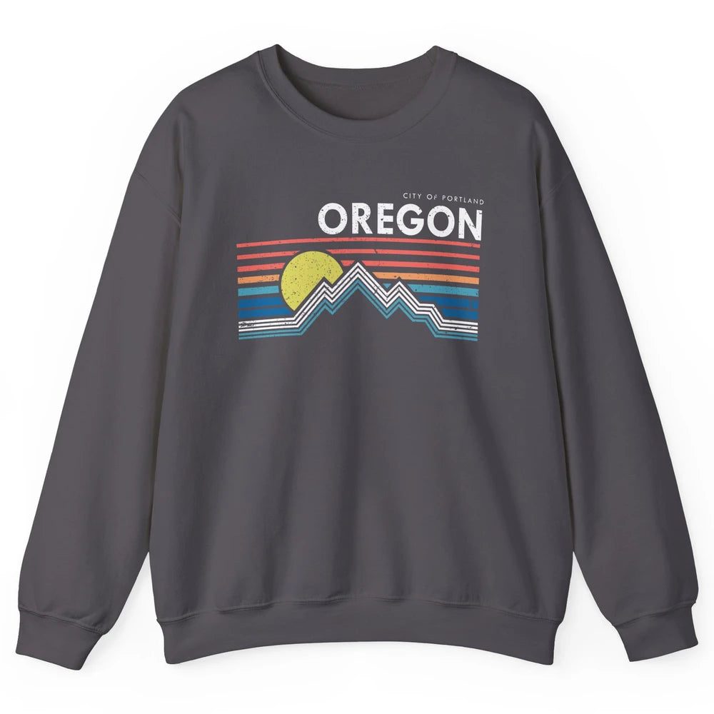 Vintage Retro Sunrise Mountain Oregon City Of Portland Unisex Crewneck Sweatshirt