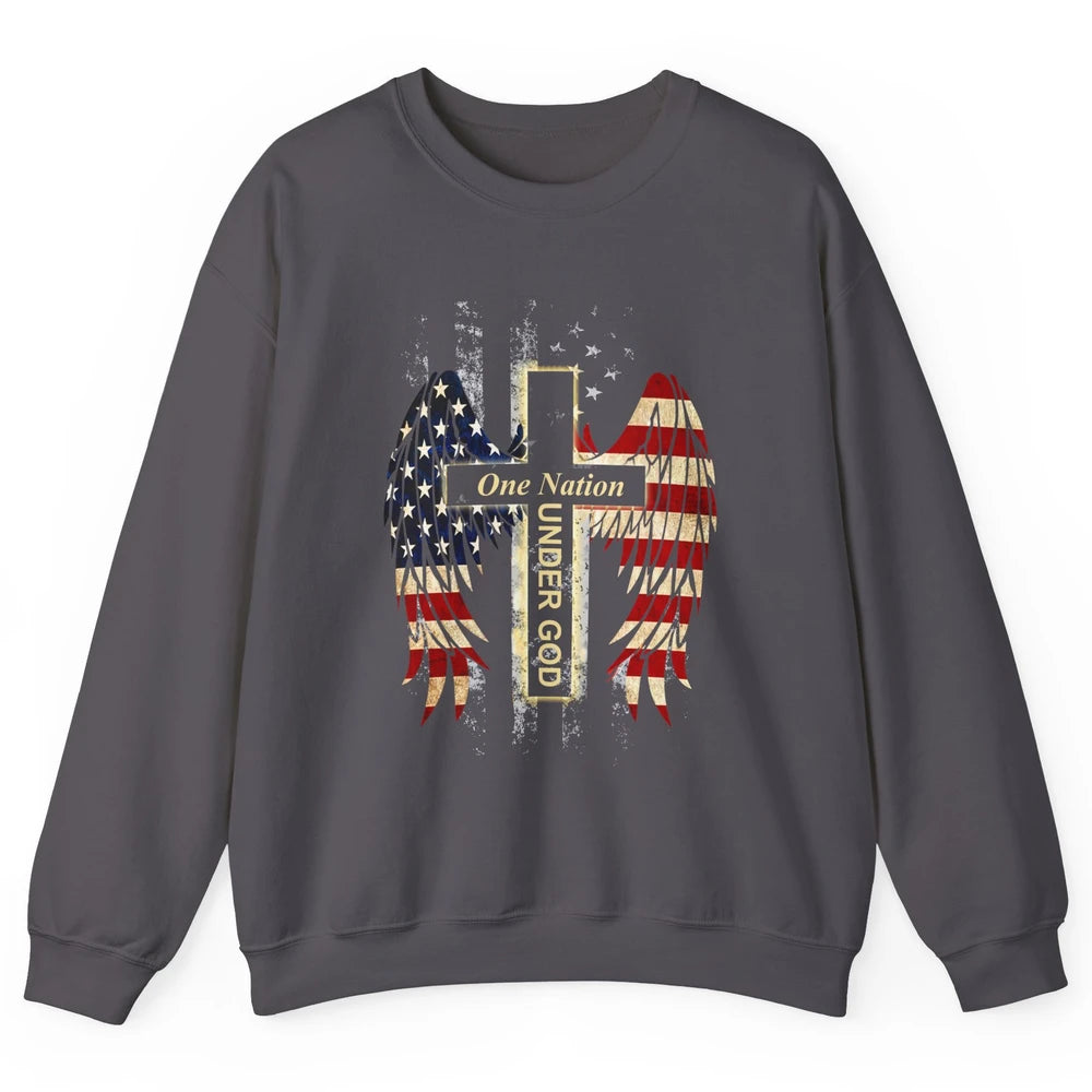 Patriotic One Nation Under God American Flag Faith Cross Unisex Crewneck Sweatshirt