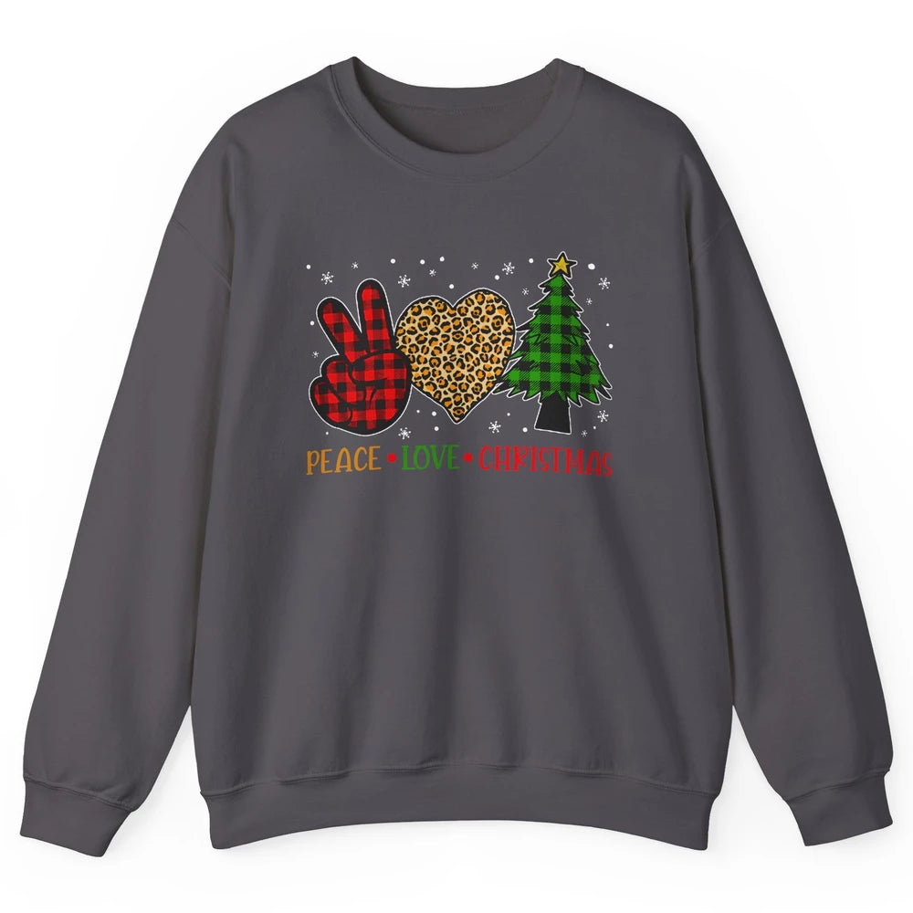 Peace Love Christmas Cute Christmas Heart Plaid Xmas Gift Unisex Crewneck Sweatshirt