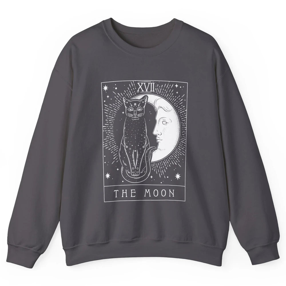 Retro Halloween Gothic Cat The Moon Tarot Card Witchcraft Unisex Crewneck Sweatshirt