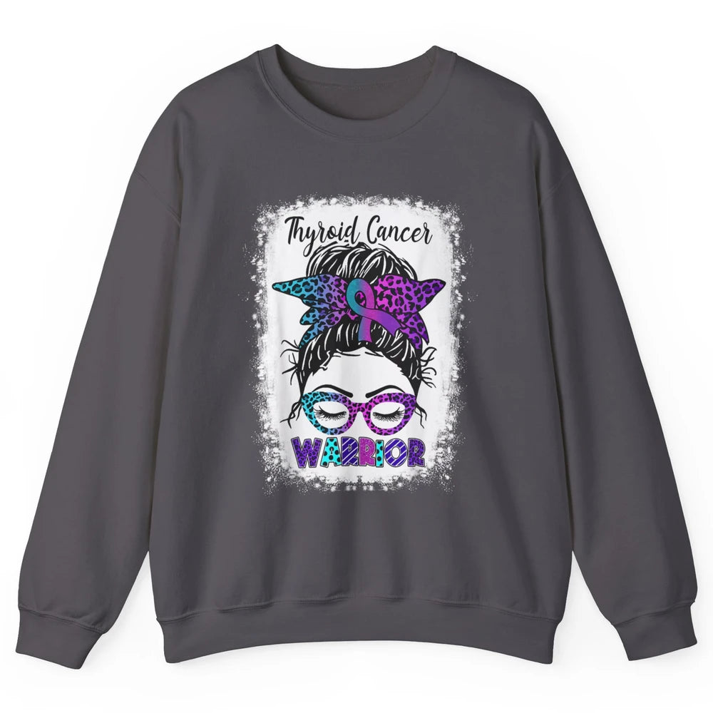 Messy Hair Woman Leopard Warrior Thyroid Cancer Awareness Unisex Crewneck Sweatshirt