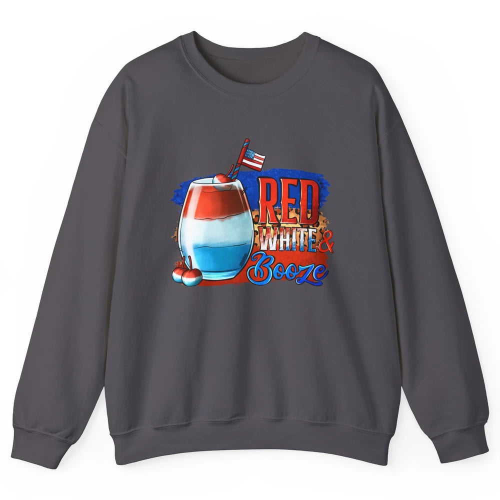 Red White & Booze Leopard US Flag 4th of July American Booze Unisex Crewneck Sweatshirt