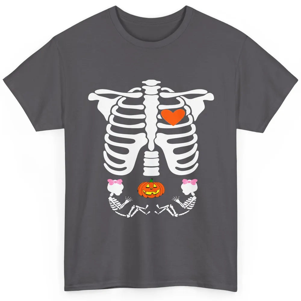 Pregnant Halloween Skeleton Baby Twins Witch Pumpkin Costume Classic Unisex T-Shirt