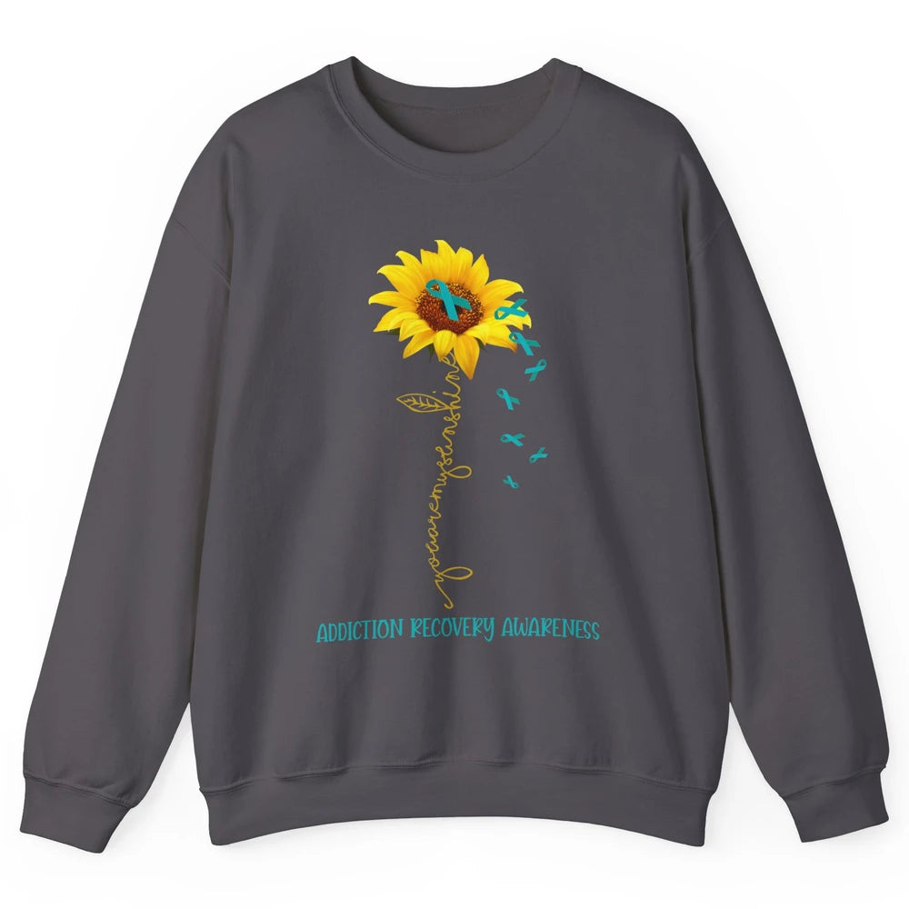 Addiction Recovery Awareness Teal Ribbon Sunflower Unisex Crewneck Sweatshirt