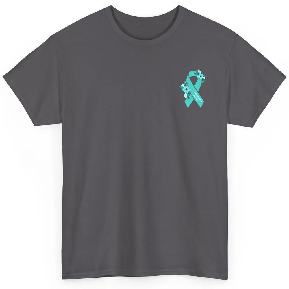 Myasthenia Gravis Awareness Floral Teal Ribbon Pocket Size Classic Unisex T-Shirt