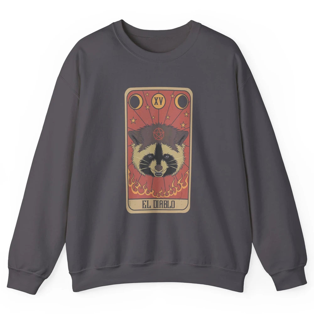 Raccoon Tarot Card Satanic Trash Panda Crescent Halloween Unisex Crewneck Sweatshirt