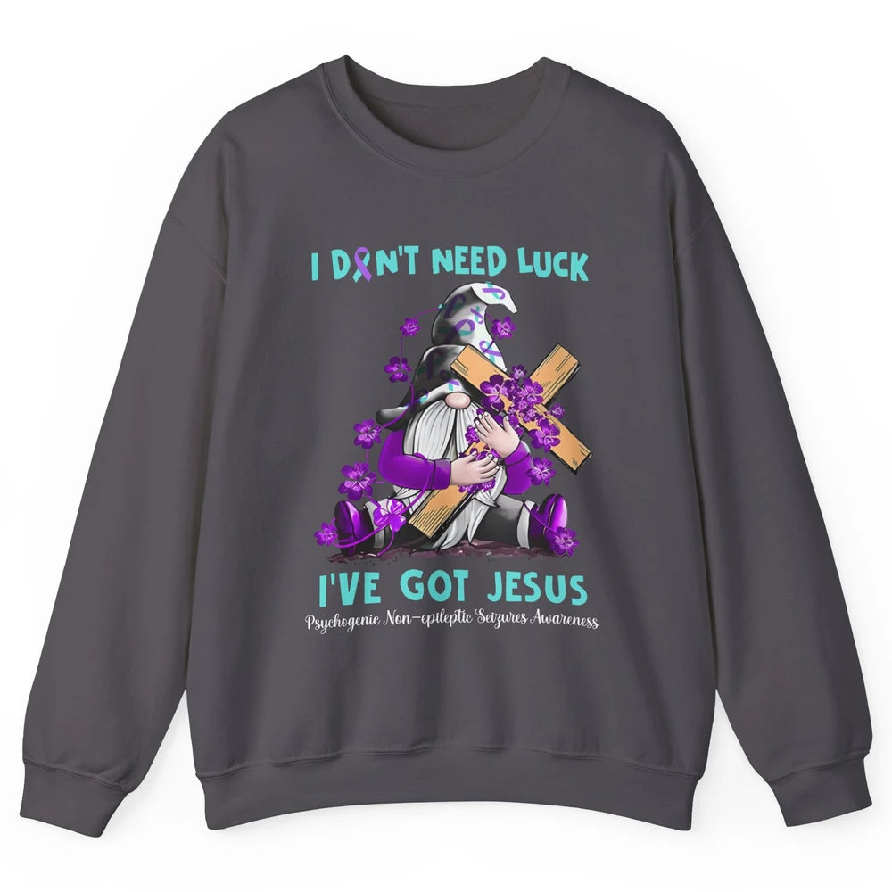 PNES Awareness Gnome I Don't Need Luck I've Got Jesus Faith Unisex Crewneck Sweatshirt