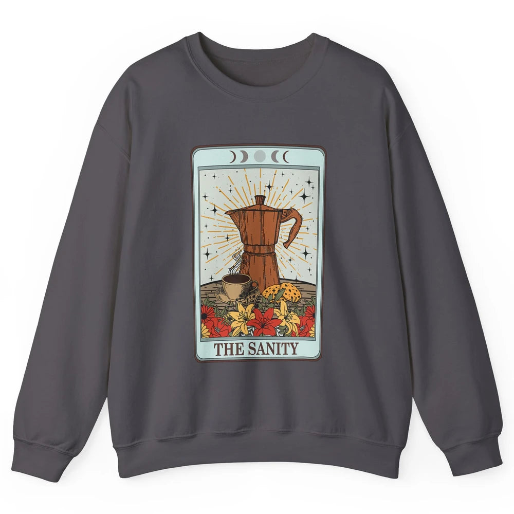 Retro Coffee Tarot Card The Sanity Floral Baker Moon Phases Unisex Crewneck Sweatshirt