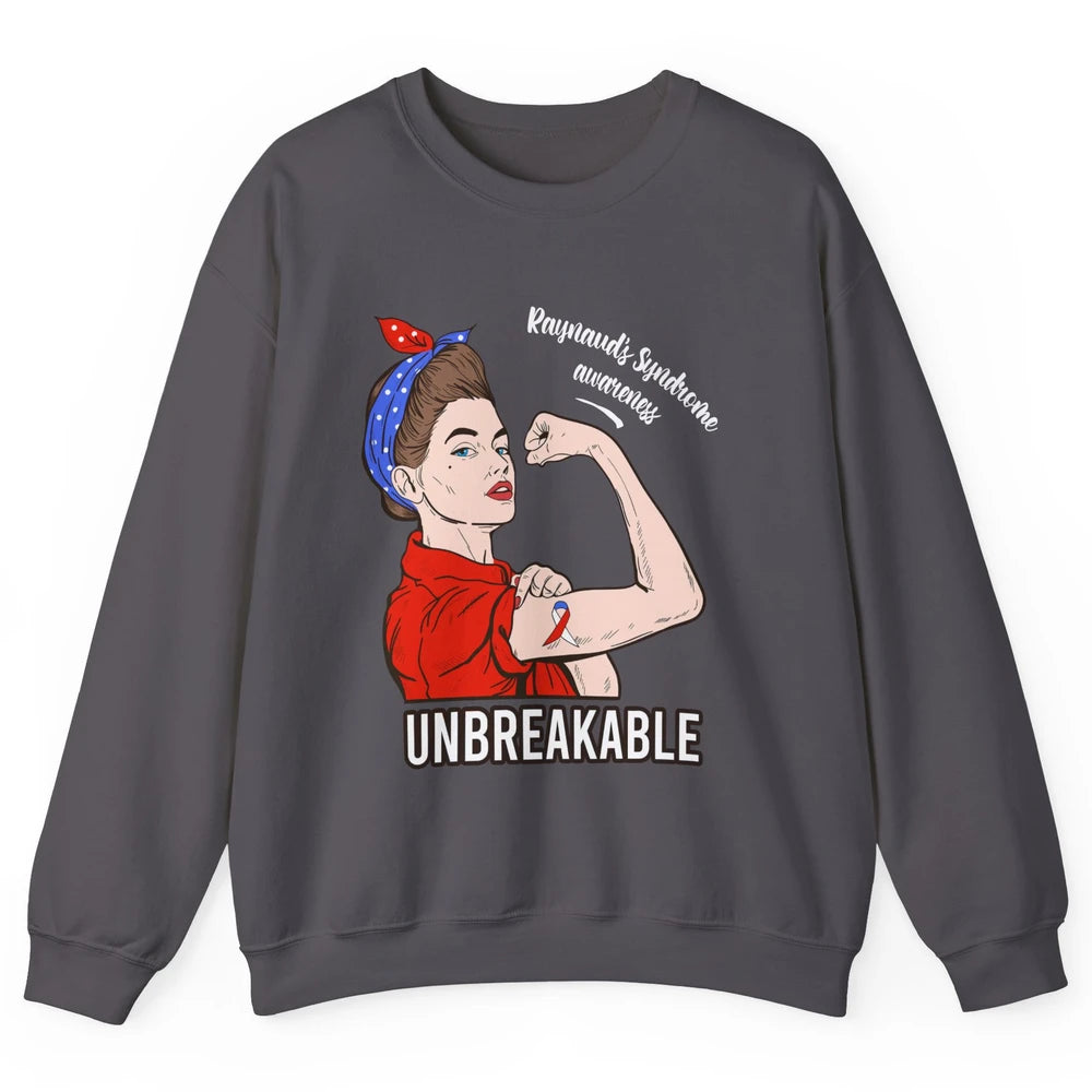 Raynaud's Syndrome Red Blue Ribbon Strong Woman Unbreakable Unisex Crewneck Sweatshirt