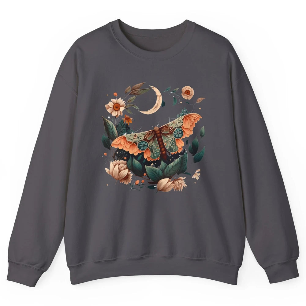 Retro Floral Moth Moon Butterfly Boho Moth Lovers Gift Unisex Crewneck Sweatshirt