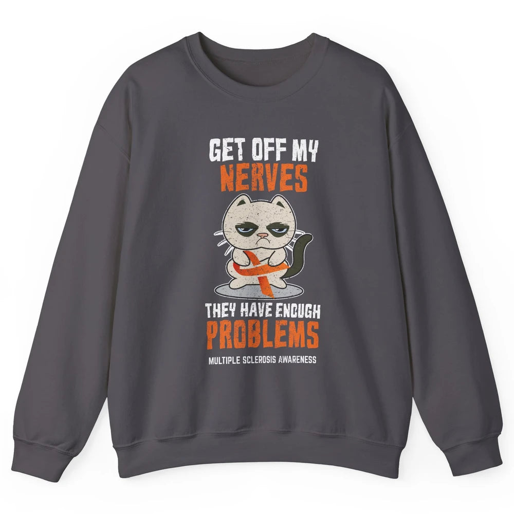 Multiple Sclerosis Awareness Ms Cancer Cat Orange Ribbon Unisex Crewneck Sweatshirt