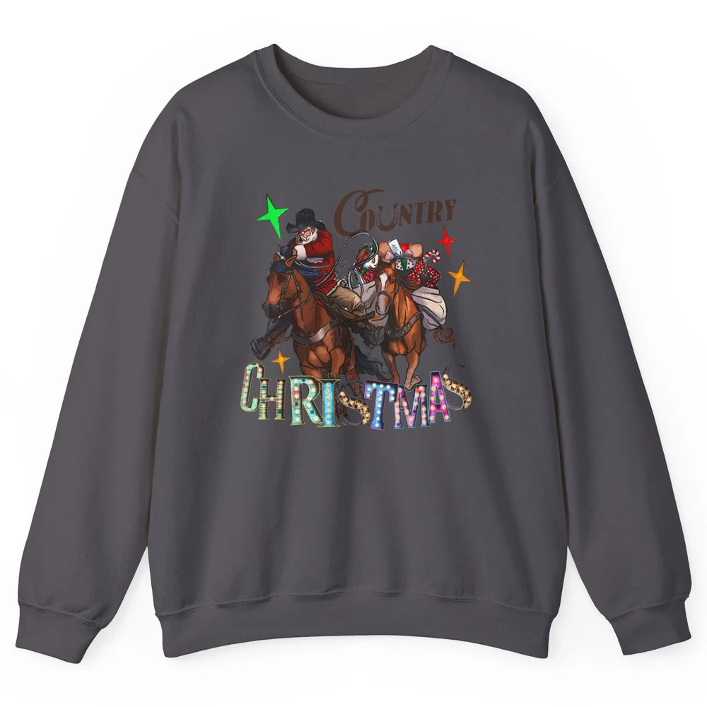 Santa Claus Country Christmas Y'all Western Country Cowboy Unisex Crewneck Sweatshirt