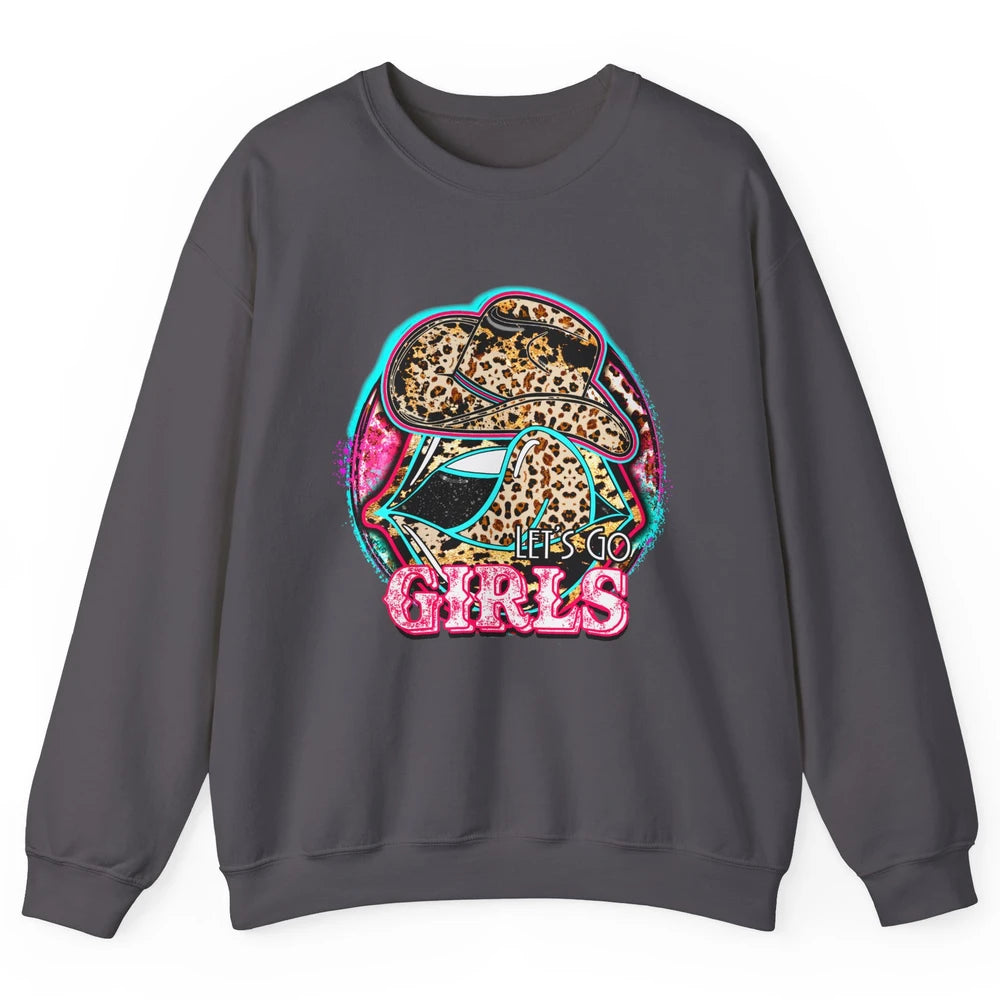 Retro Leopard Cowboy Boots Let's Go Girls Western Cowgirls Unisex Crewneck Sweatshirt