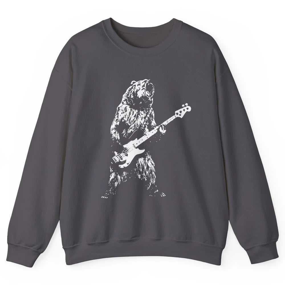 Retro Bear Playing Bass Guitar Bear Guitarist Music Lovers Unisex Crewneck Sweatshirt