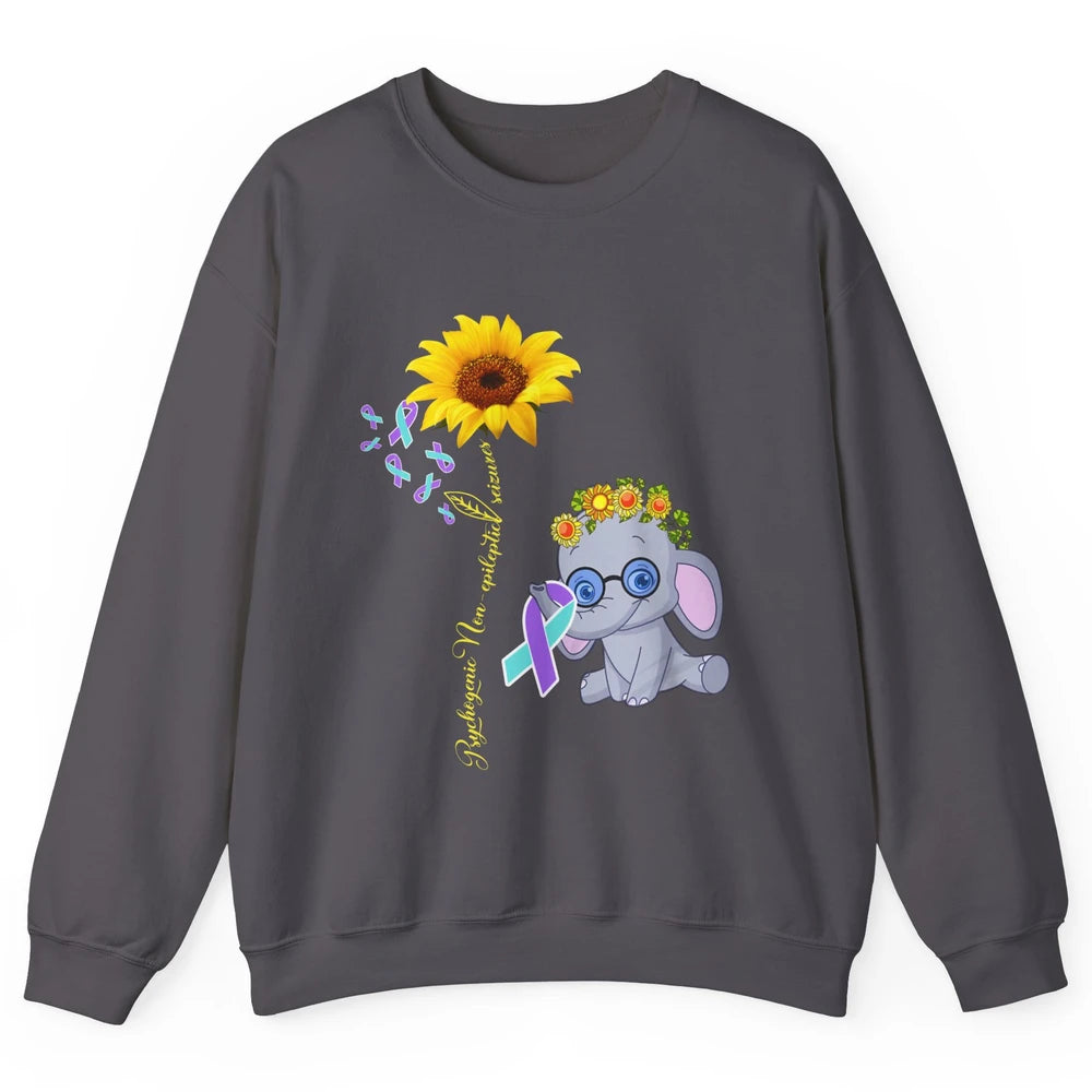 PNES Awareness Purple Teal Ribbon Sunflower Baby Elephant Unisex Crewneck Sweatshirt