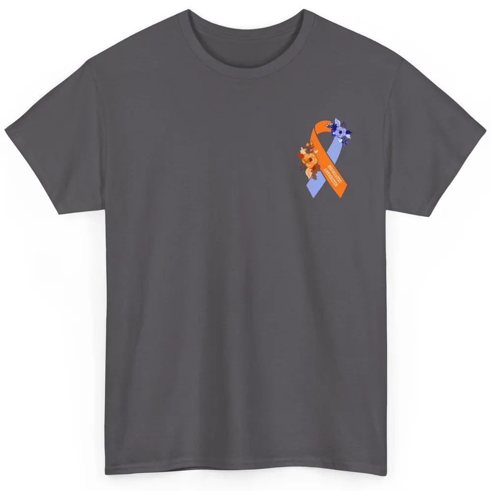 Psoriatic Arthritis Awareness PsA Floral Blue Orange Ribbon Classic Unisex T-Shirt