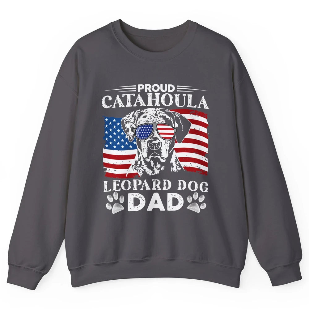 Proud Catahoula Leopard Dog Dad US Flag Patriotic 4th July Unisex Crewneck Sweatshirt