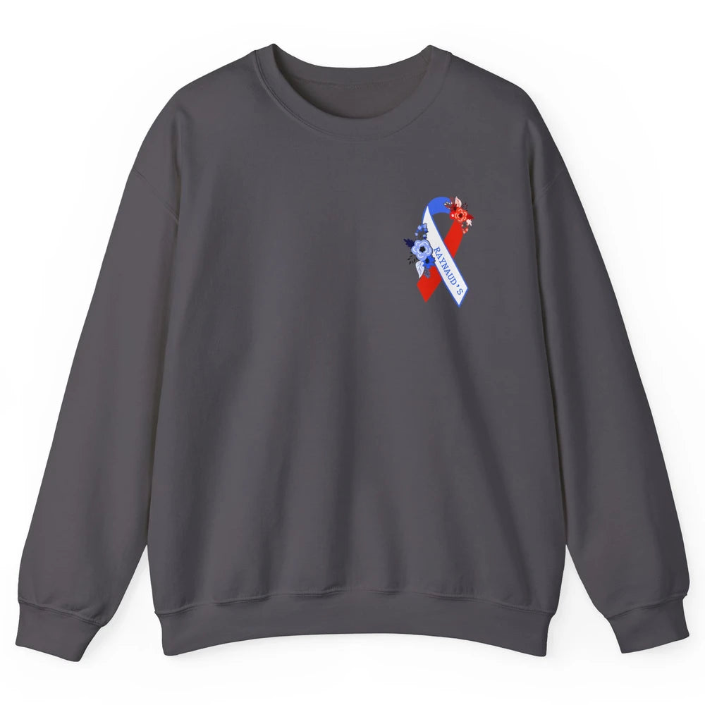 Raynaud's Syndrome Awareness Support Floral Red Blue Ribbon Unisex Crewneck Sweatshirt