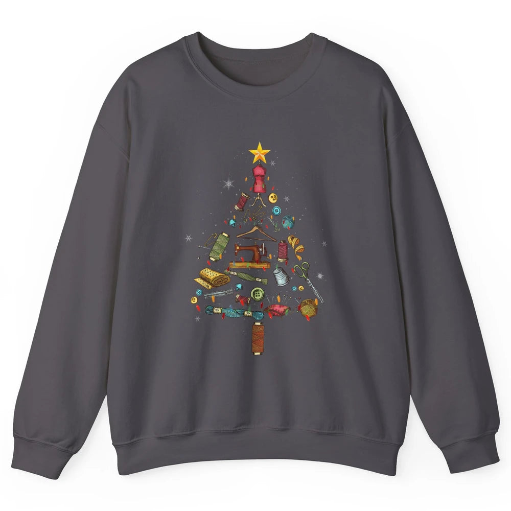 Merry Christmas Sewing Yarn Quilting Xmas Tree Sew Machine Unisex Crewneck Sweatshirt