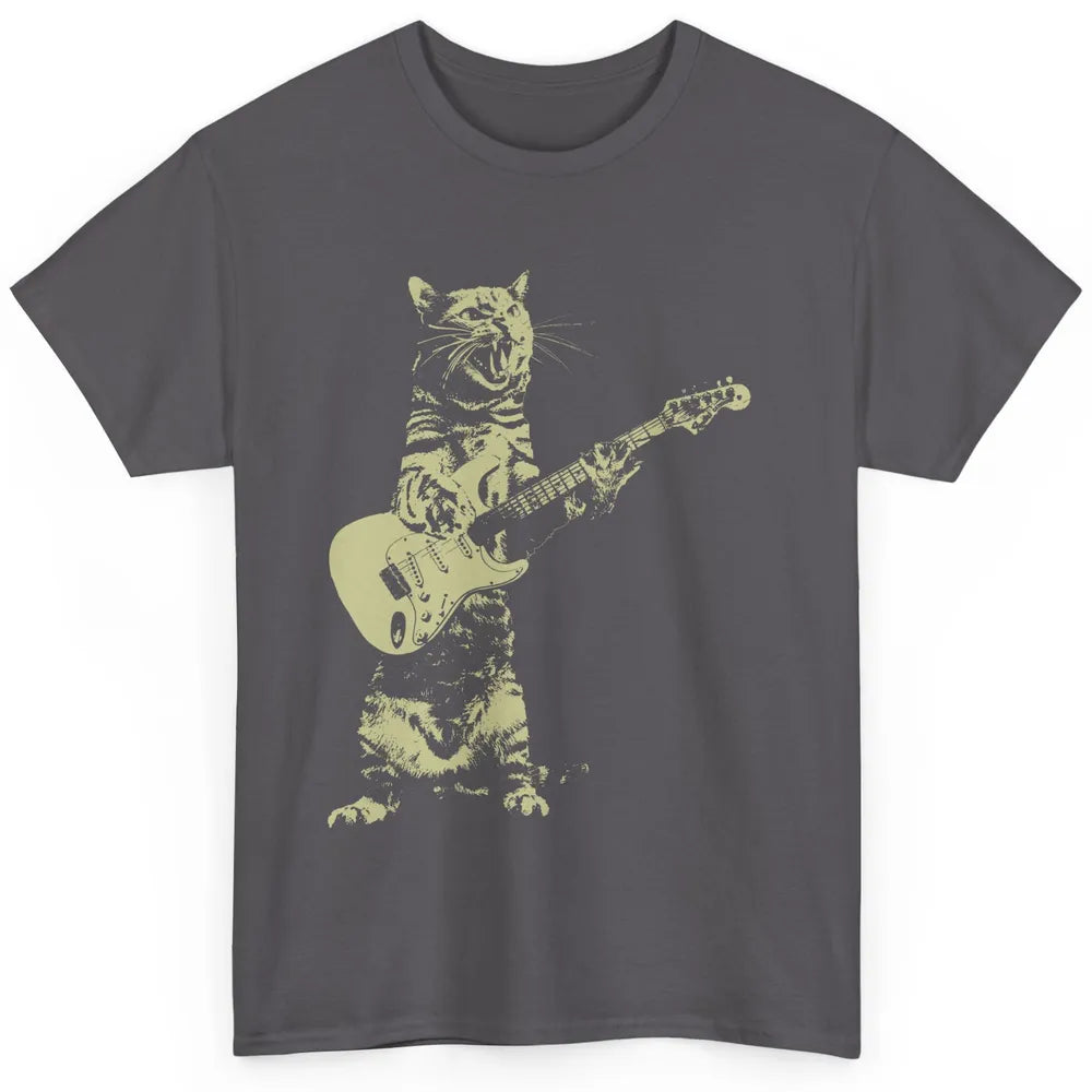 Retro Cat Playing Guitar Cat Guitarist Music Lovers Cat Mom Classic Unisex T-Shirt
