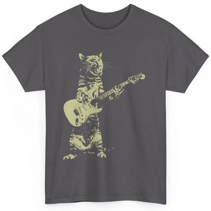 Retro Cat Playing Guitar Cat Guitarist Music Lovers Cat Mom Classic Unisex T-Shirt