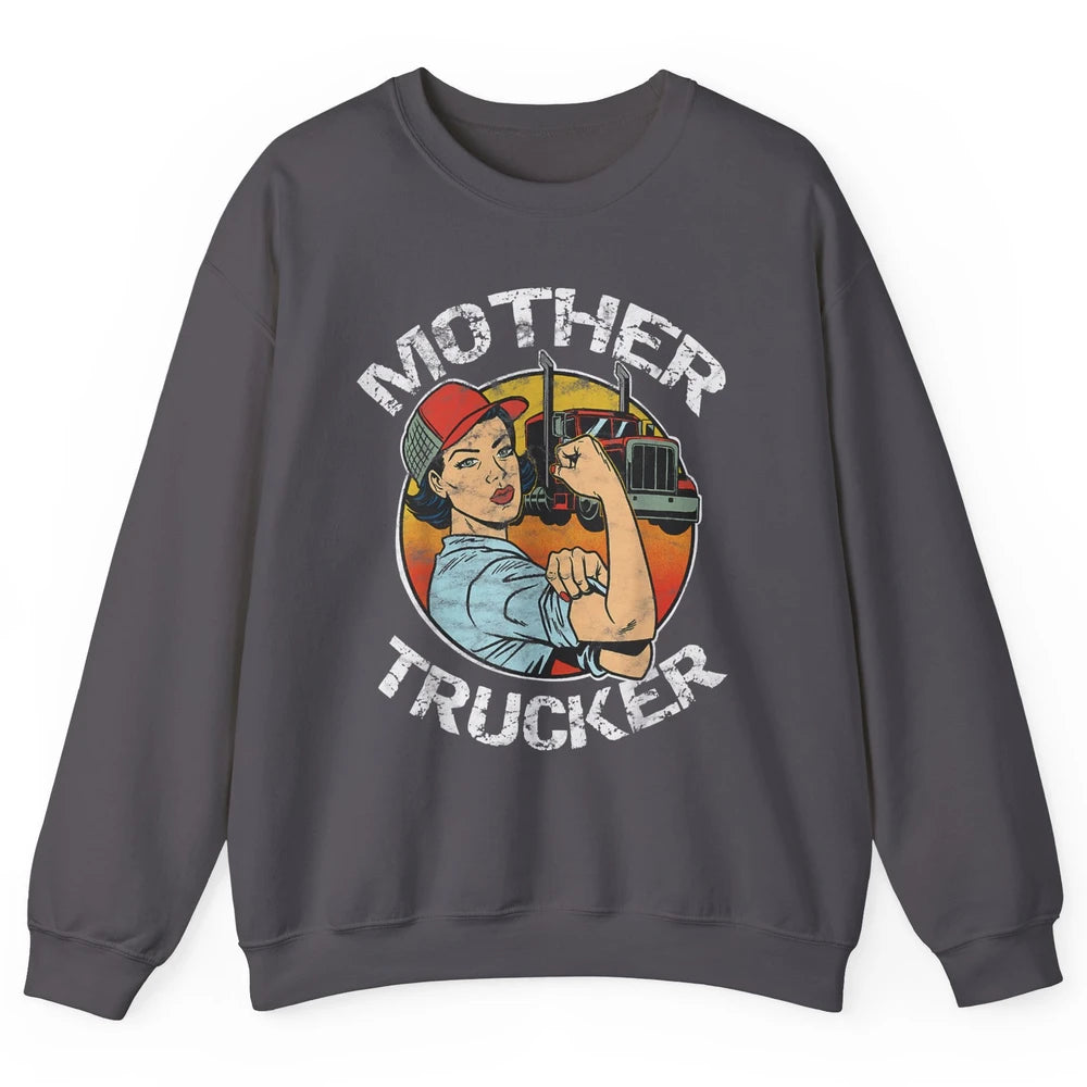 Retro Mother Trucker Truck Driver Mom Life Mothers Day Women Unisex Crewneck Sweatshirt