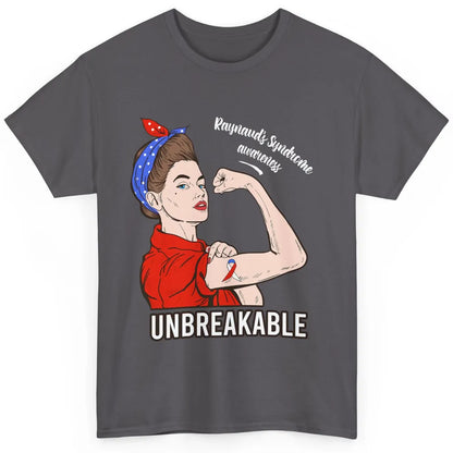 Raynaud's Syndrome Red Blue Ribbon Strong Woman Unbreakable Classic Unisex T-Shirt
