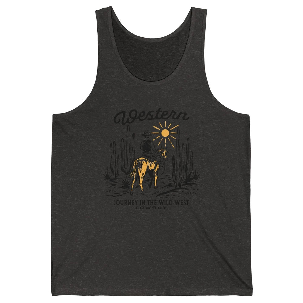 Retro Cowboy Riding Desert Sunset Western Journey Wild West Unisex Jersey Tank