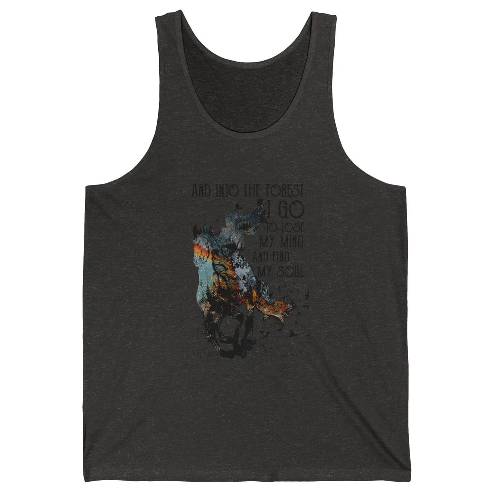 Retro Cowgirl Riding Horse Into Forest I Go Western Cowboy Unisex Jersey Tank