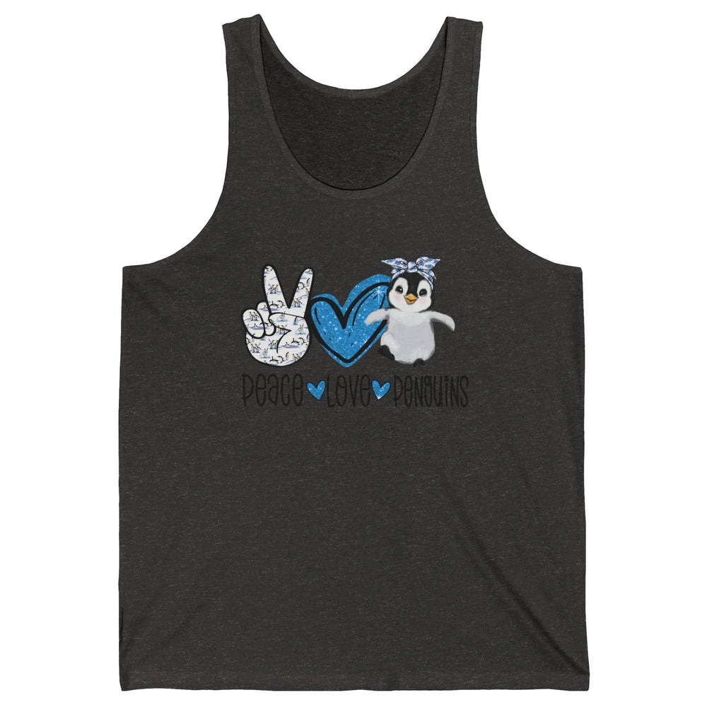 Peace Love Penguins With Headband Baby Penguins Lovers Gift Unisex Jersey Tank