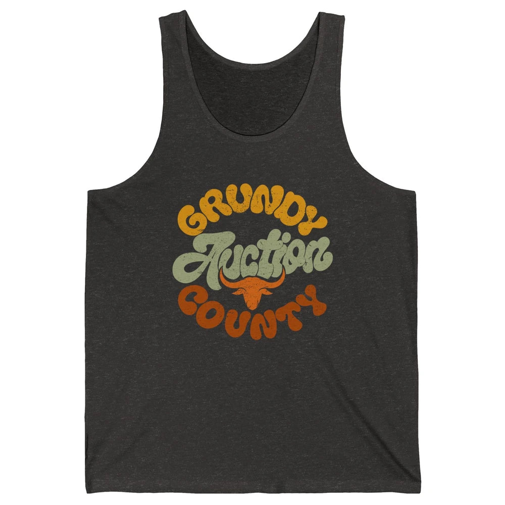 Retro Cow Cattle Grundy County Auction Western Country Farm Unisex Jersey Tank